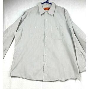 Cornerstone Mens 2XL Button Front Shirt White Blue Stripe Long Sleeve Pocket
